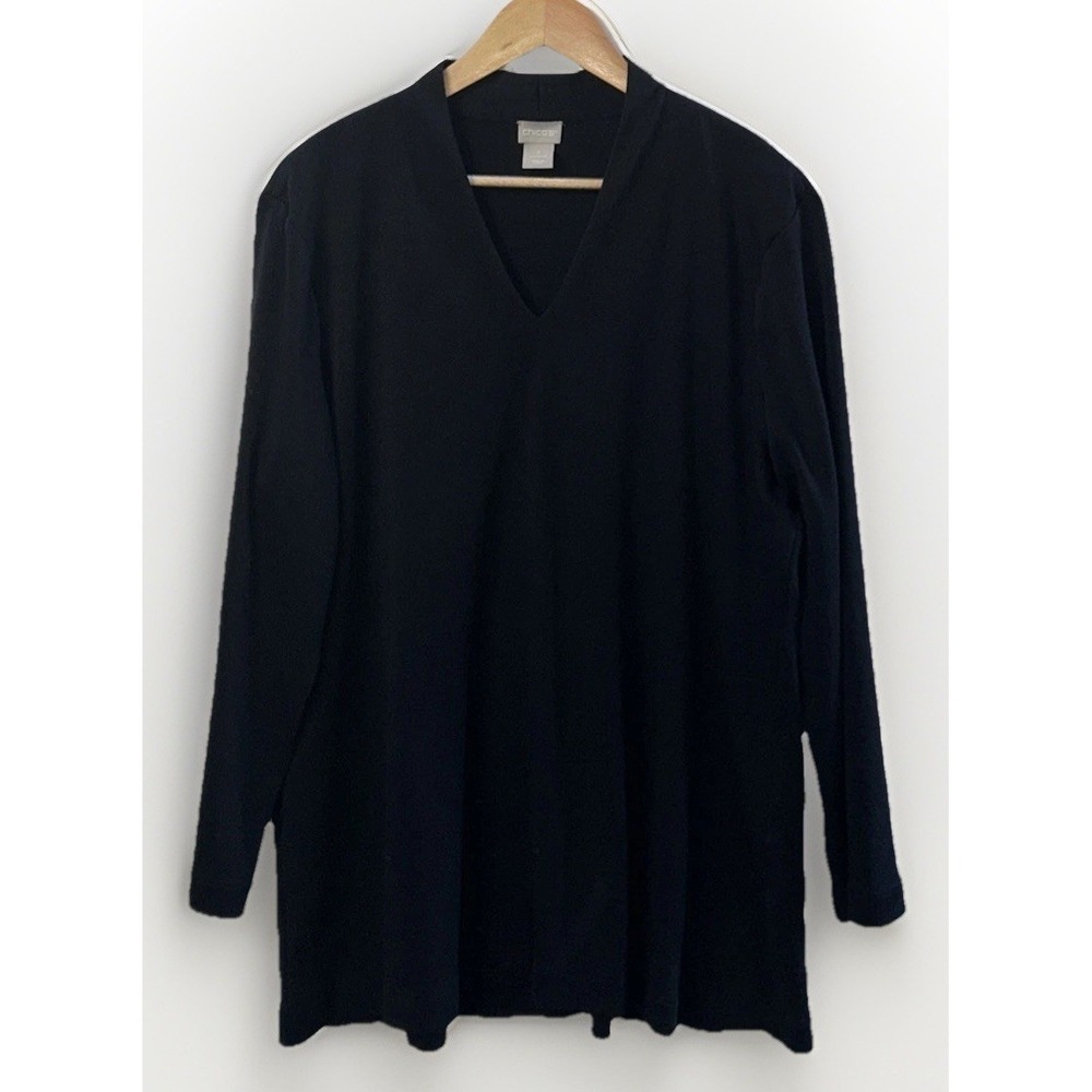 Chicos Womens 100% Pima Cotton Long Sleeve V Neck‎ Blouse Sz XL 16 (3) Soft